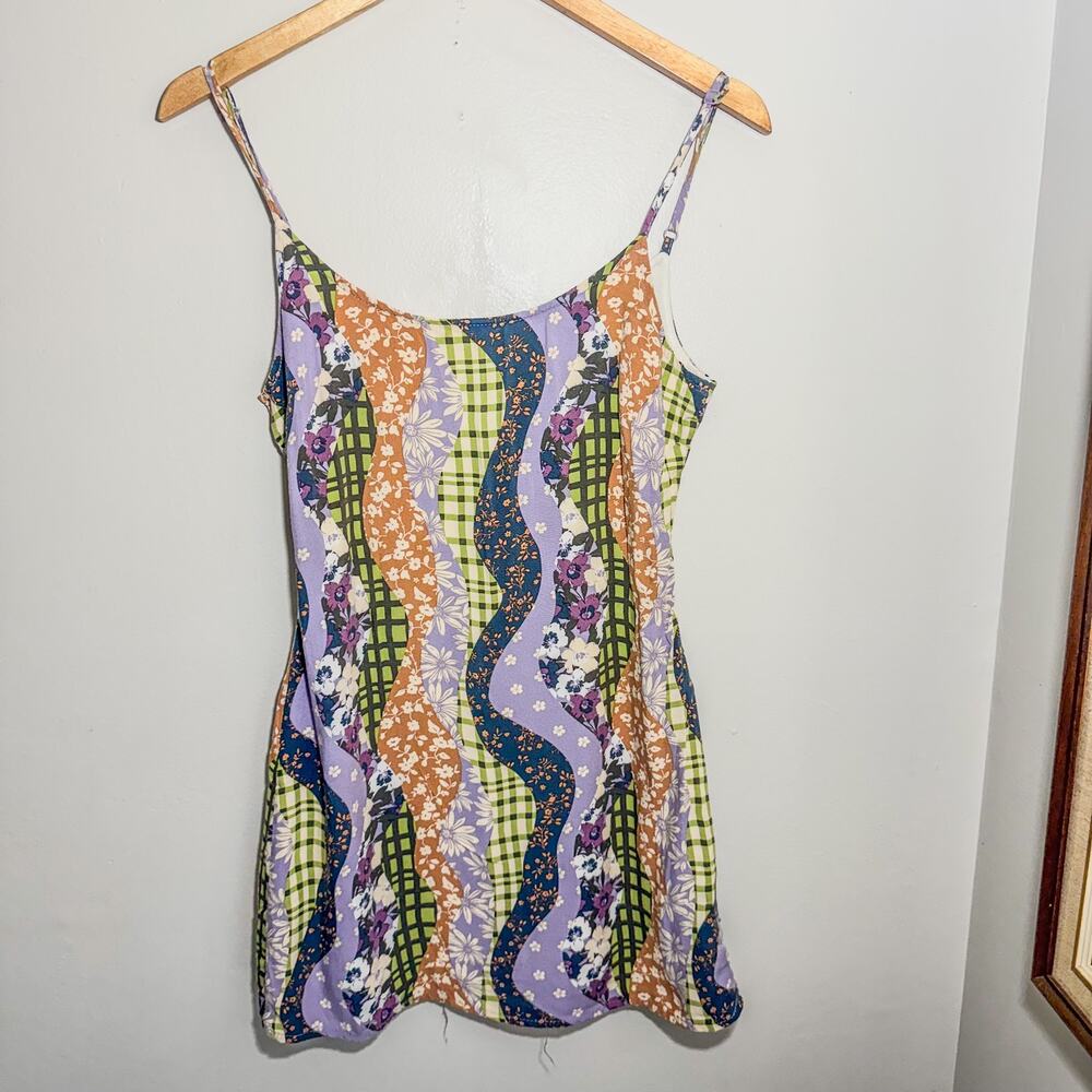 LA Hearts Patchwork Floral Mini Dress Cutout Open Tie Back PacSun Festival XS